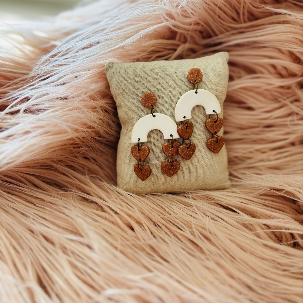 White and Rose Gold Heart Drop Earrings
